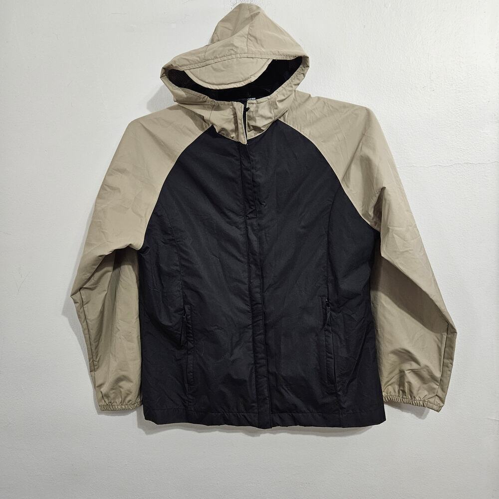 Nike Windbreaker Size Small Women’s Jacket Full Zip Hood Pockets Black/Tan
